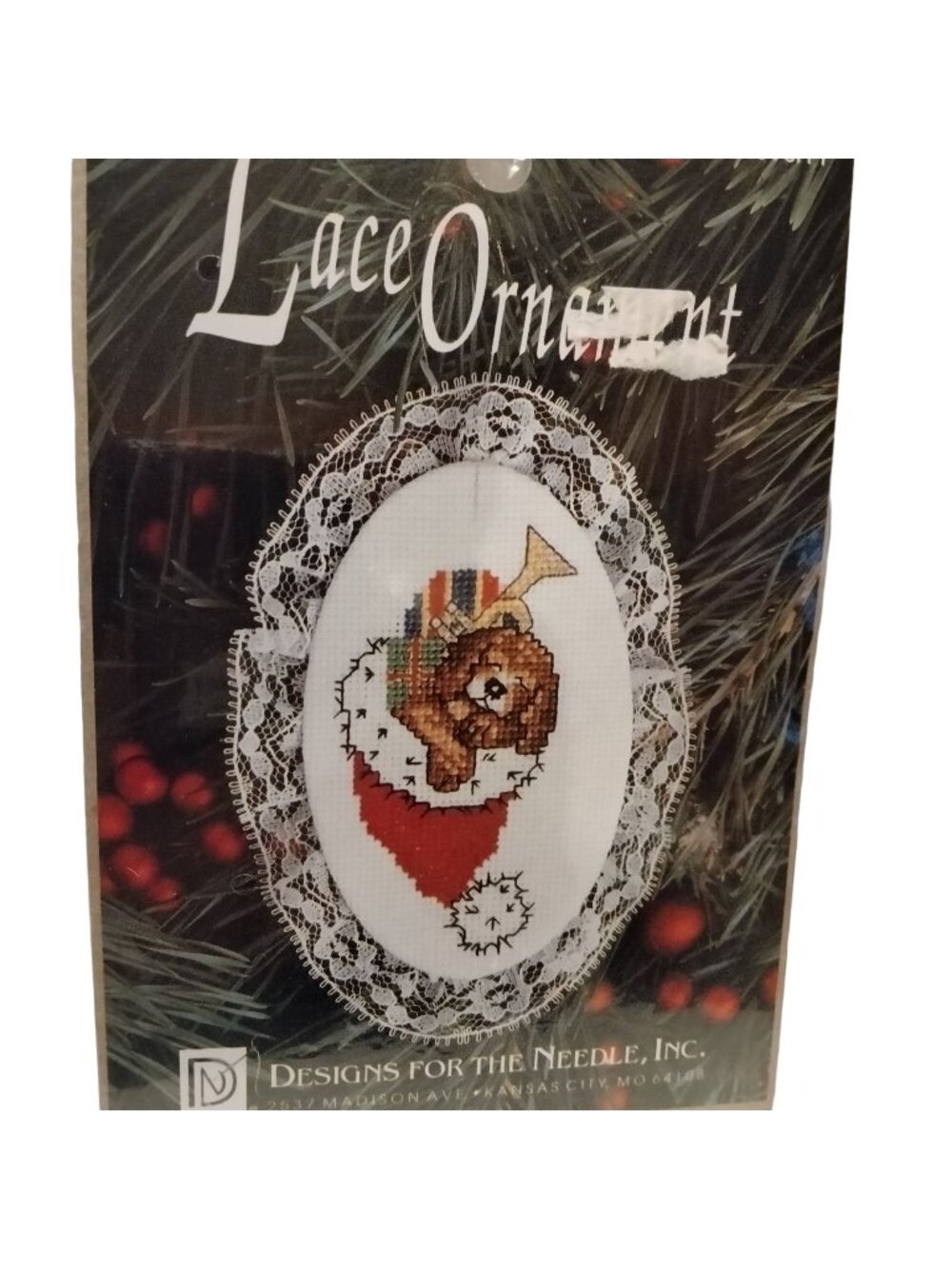 Designs  for the Needle Lace Ornament Puppy in Santa Hat Christmas Cross Stitch